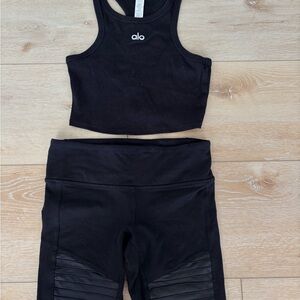 ALO Yoga Black Ribbed Crop Tank & Leggings